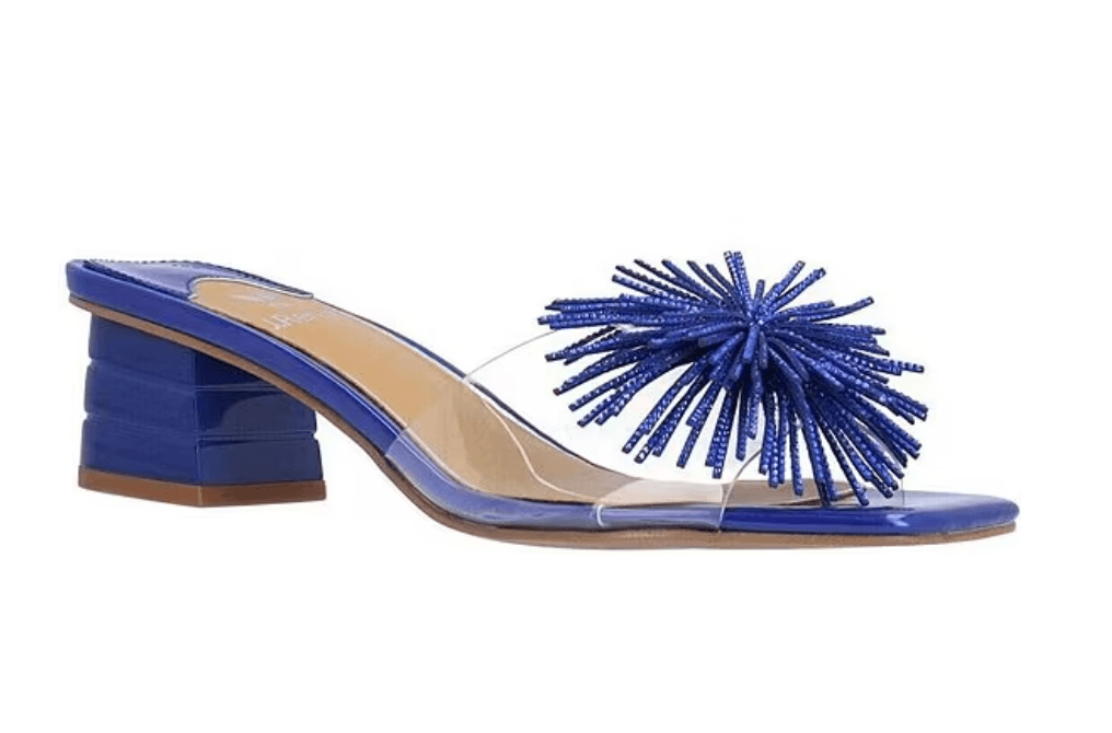 Ozara Vinyl Pom Ornamented Dress Slide Sandals what to wear to a labor day weekend party
